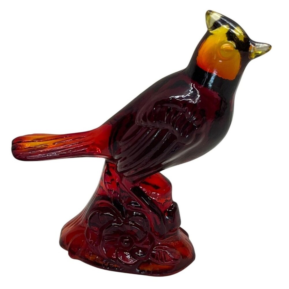 Beautiful Mosser Glass Red Amberina Perched Cardinal Bird
